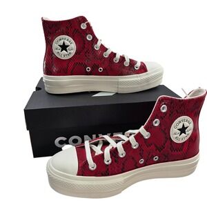 Converse Chuck Taylor Lift Hi Platform Sneakers Red Snake Print Size 8 NIB65‎